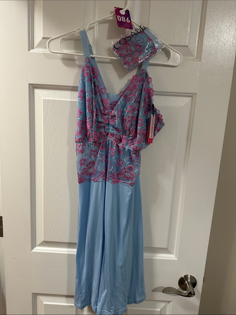 Cosabella Sky Blue Chemise with Pink Floral Lace